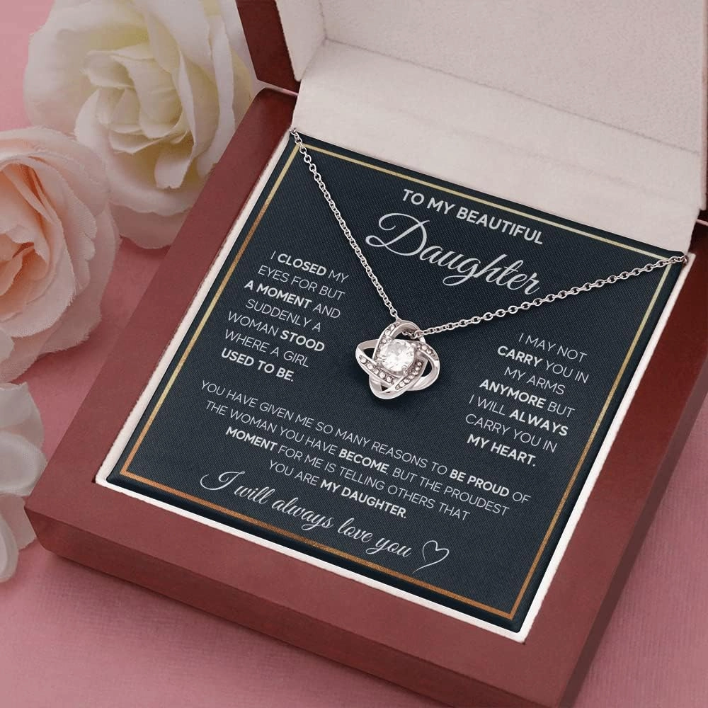 To My Beautiful Daughter Necklace from Mom & Dad | Cubic Zirconia Pendant with Heartfelt Message Card & Gift Box | Daughter Birthday, Graduation, Christmas Jewelry Gift from Parents