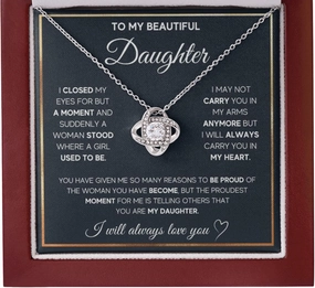 To My Beautiful Daughter Necklace from Mom & Dad | Cubic Zirconia Pendant with Heartfelt Message Card & Gift Box | Daughter Birthday, Graduation, Christmas Jewelry Gift from Parents
