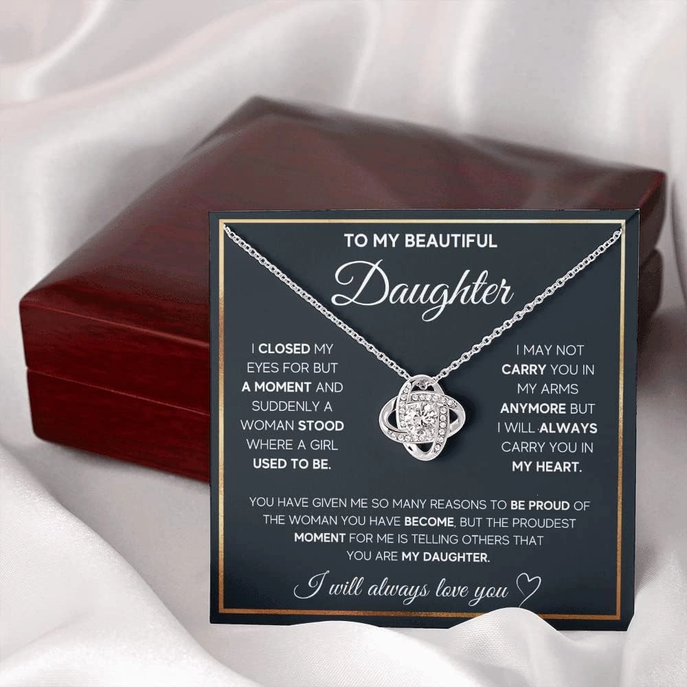 To My Beautiful Daughter Necklace from Mom & Dad | Cubic Zirconia Pendant with Heartfelt Message Card & Gift Box | Daughter Birthday, Graduation, Christmas Jewelry Gift from Parents