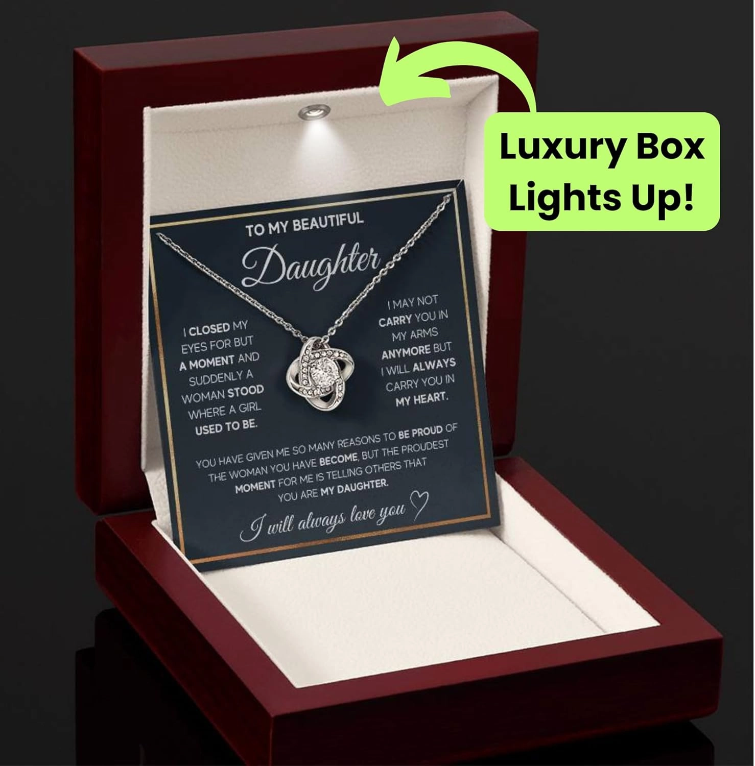 To My Beautiful Daughter Necklace from Mom & Dad | Cubic Zirconia Pendant with Heartfelt Message Card & Gift Box | Daughter Birthday, Graduation, Christmas Jewelry Gift from Parents