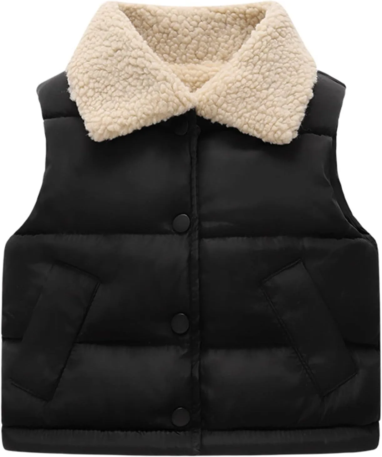 Toddler Boys Girls Puffer Vest Fuzzy Fleece Sleeveless Coat Winter Sherpa Lined Quilted Bubble Vest Down Waistcoat