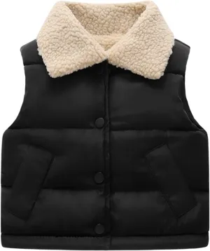 Toddler Boys Girls Puffer Vest Fuzzy Fleece Sleeveless Coat Winter Sherpa Lined Quilted Bubble Vest Down Waistcoat