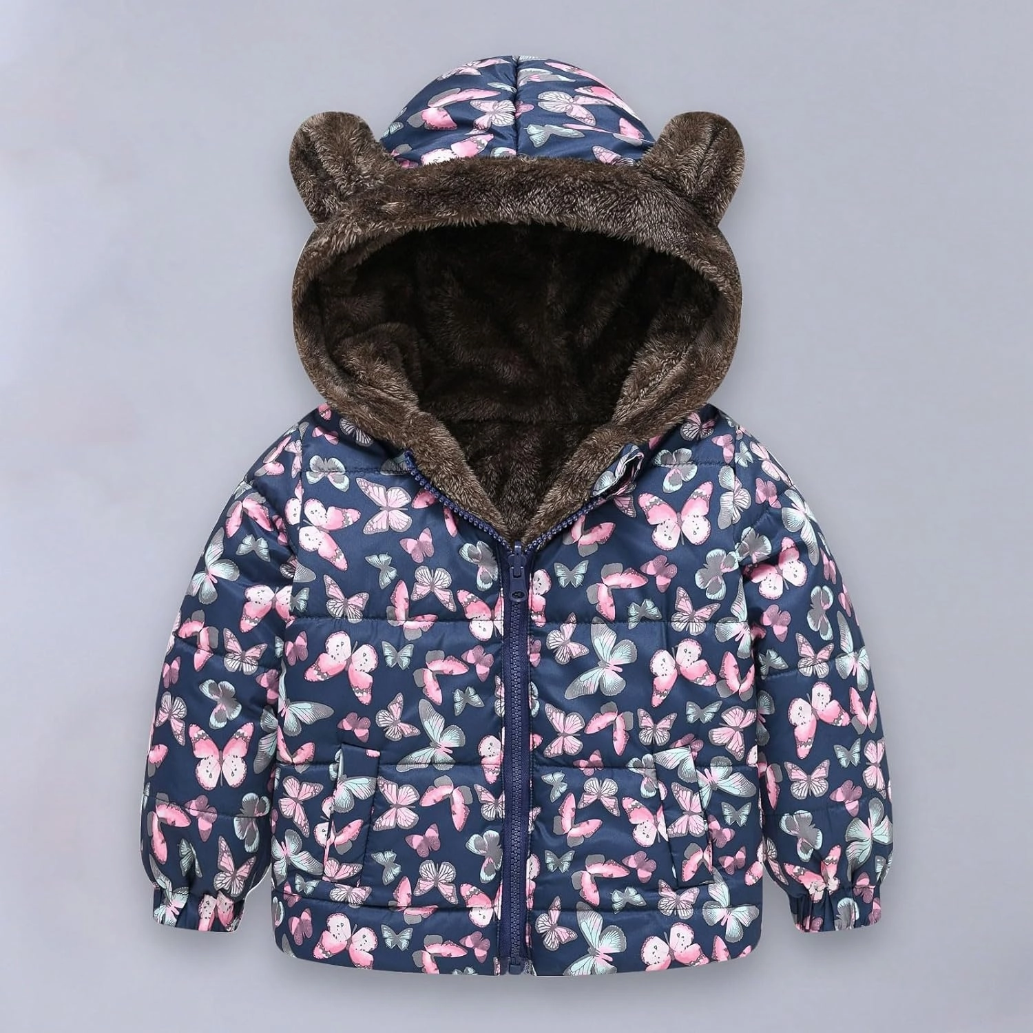 Toddler Winter Coat Boys Girls Bear Ears Hooded Puffer Jacket Fleece Lined Padded Down Coat Baby Quilted Bubble Coat