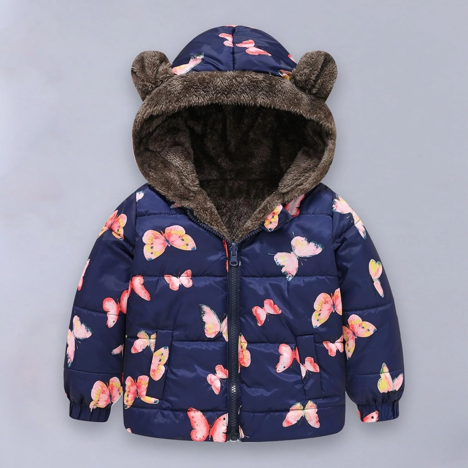 Toddler Winter Coat Boys Girls Bear Ears Hooded Puffer Jacket Fleece Lined Padded Down Coat Baby Quilted Bubble Coat
