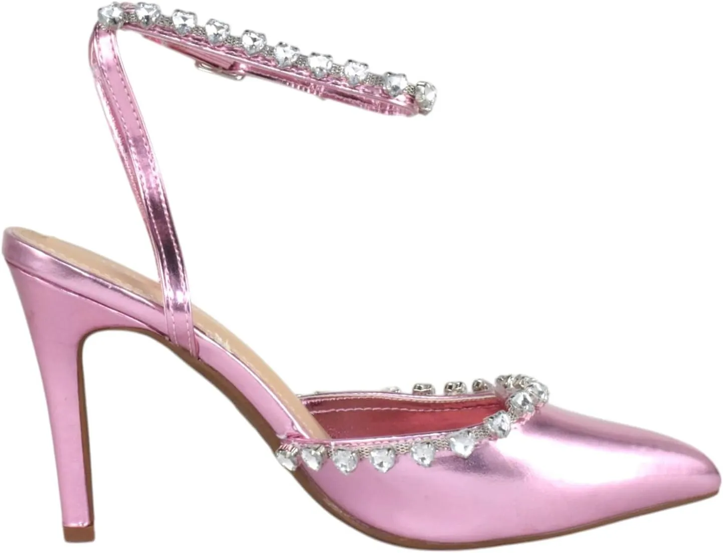 TOP Moda Shoes Women Stiletto High Heels Pointed-Toe Ankle Strap Bling Rhinestone Parson
