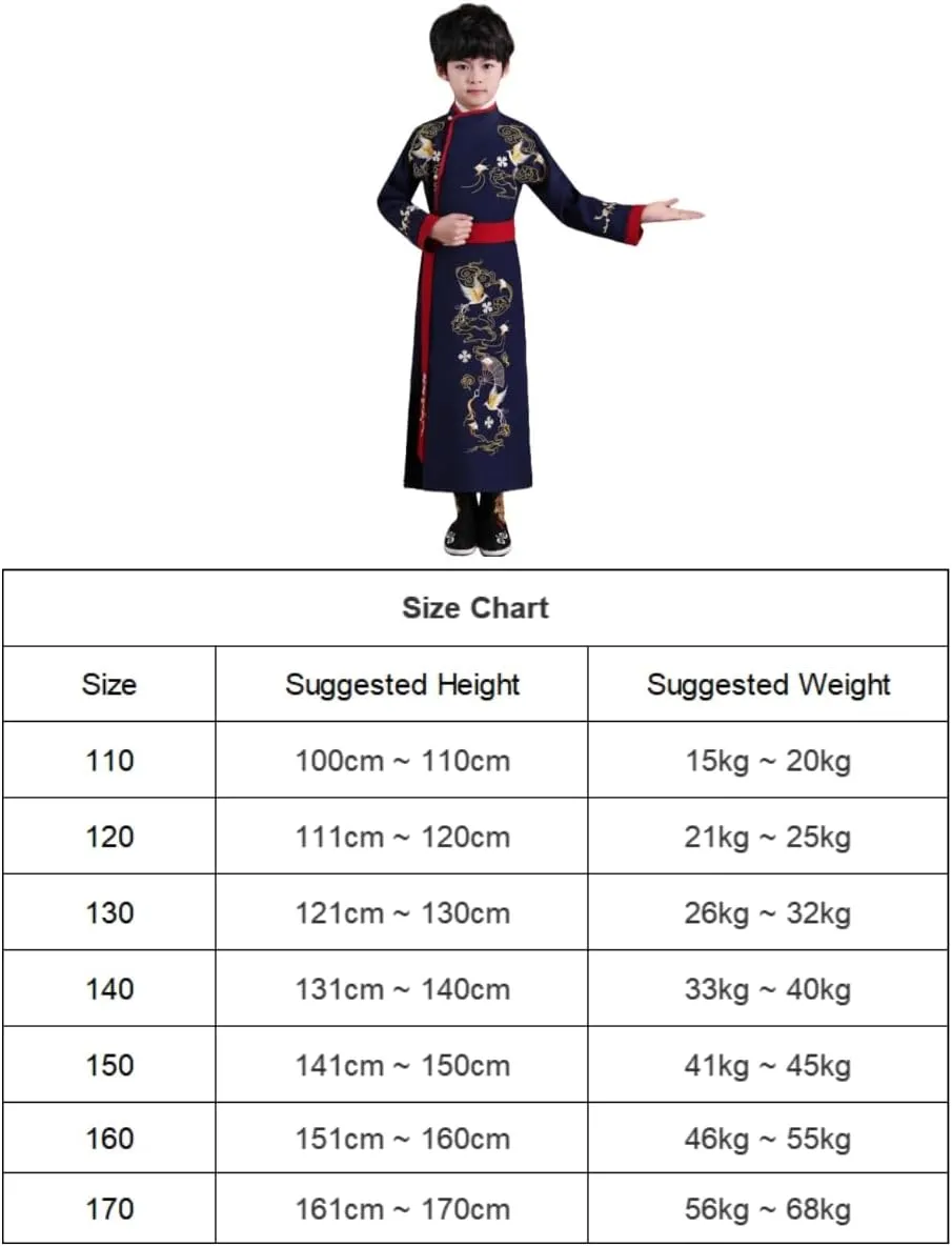 Traditional Chinese Hanfu for Kids, Ancient Costume with Embroidery, Sizes 110-170