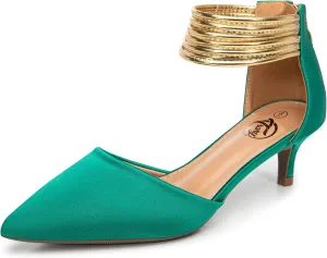 Trary Kitten Heels for Women Closed Pointed Toe Low Stiletto Heels Pumps Shoes Women Comfortable Ankle Strap Pumps 2" Heel Party Dressy Shoes