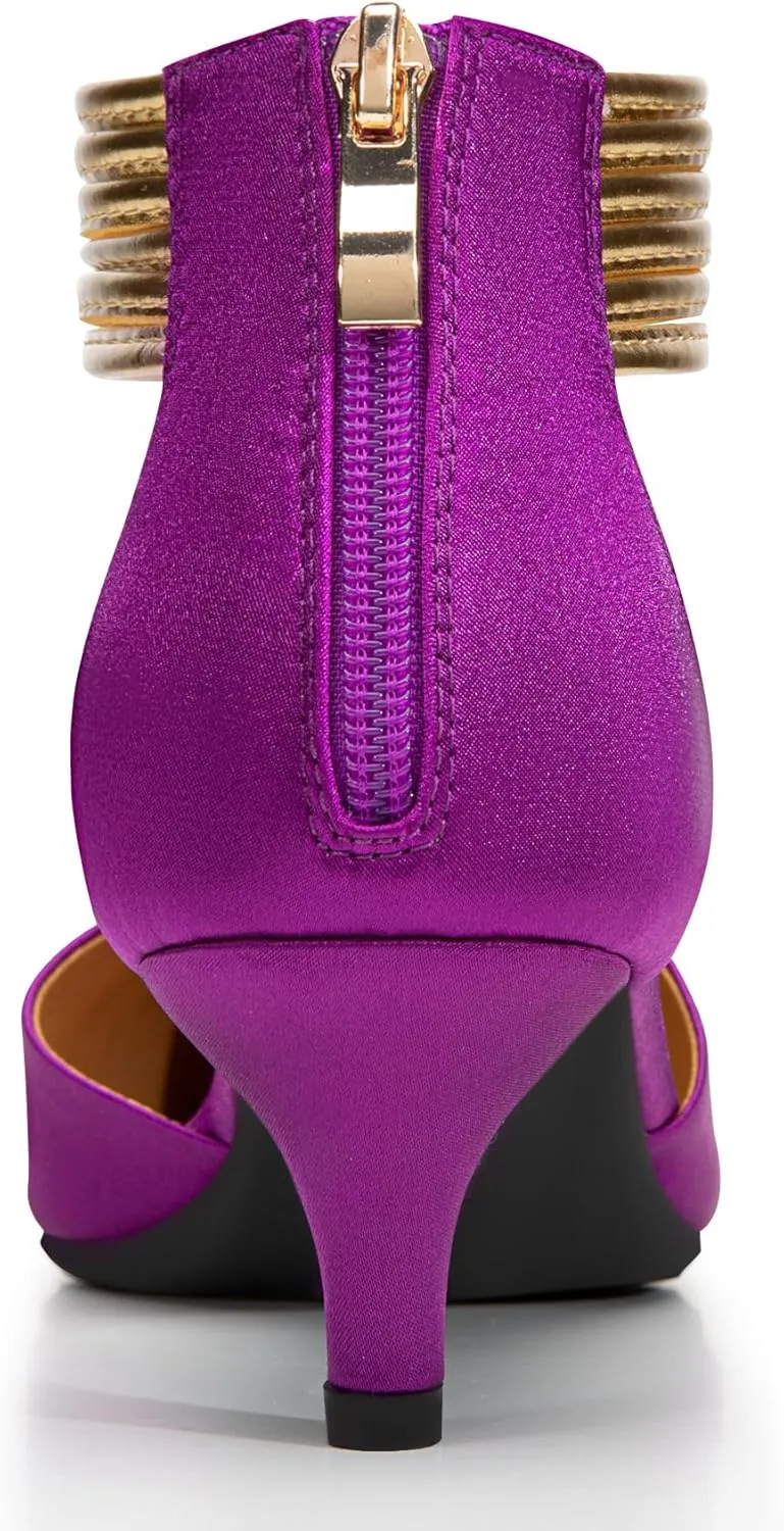 Trary Kitten Heels for Women Closed Pointed Toe Low Stiletto Heels Pumps Shoes Women Comfortable Ankle Strap Pumps 2" Heel Party Dressy Shoes