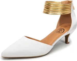 Trary Kitten Heels for Women Closed Pointed Toe Low Stiletto Heels Pumps Shoes Women Comfortable Ankle Strap Pumps 2" Heel Party Dressy Shoes