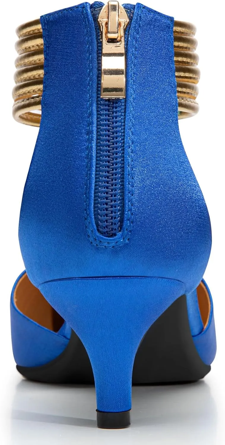 Trary Kitten Heels for Women Closed Pointed Toe Low Stiletto Heels Pumps Shoes Women Comfortable Ankle Strap Pumps 2" Heel Party Dressy Shoes