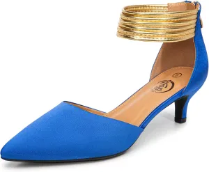 Trary Kitten Heels for Women Closed Pointed Toe Low Stiletto Heels Pumps Shoes Women Comfortable Ankle Strap Pumps 2" Heel Party Dressy Shoes