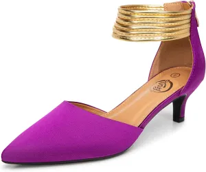 Trary Kitten Heels for Women Closed Pointed Toe Low Stiletto Heels Pumps Shoes Women Comfortable Ankle Strap Pumps 2" Heel Party Dressy Shoes