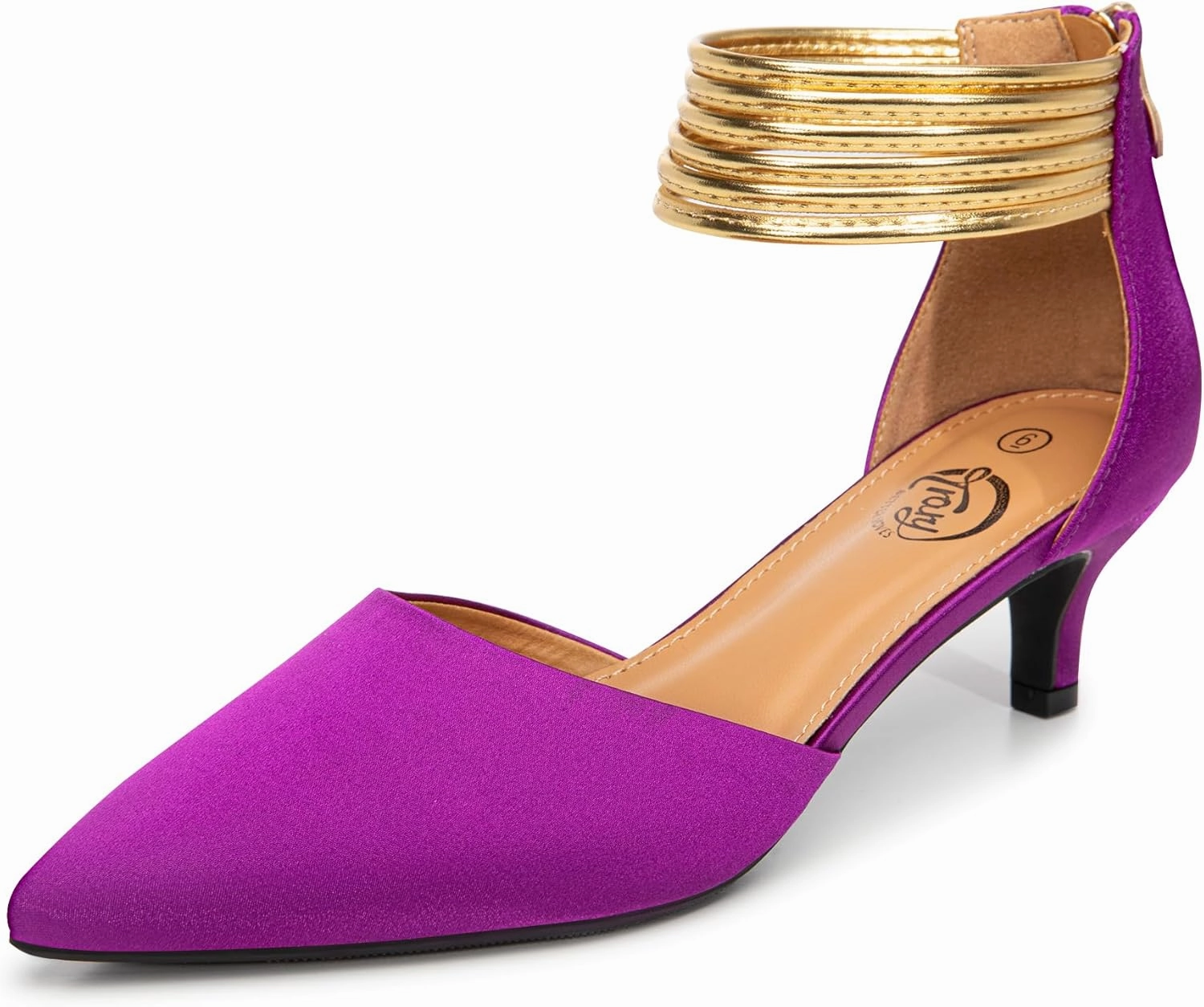 Trary Kitten Heels for Women Closed Pointed Toe Low Stiletto Heels Pumps Shoes Women Comfortable Ankle Strap Pumps 2" Heel Party Dressy Shoes