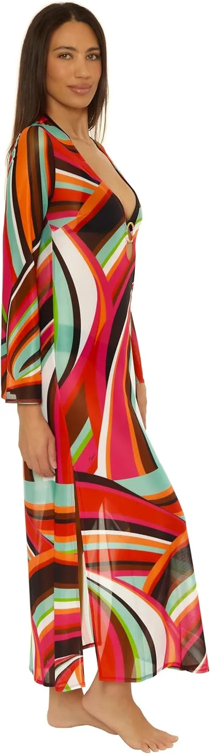 Trina Turk womens Fontaine Mesh Maxi Ring Dress, V-neck, Casual, Beach Cover Ups for Women
