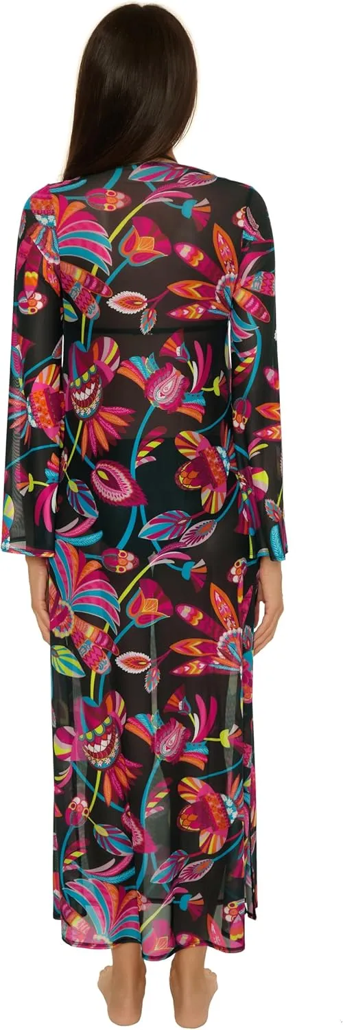 Trina Turk womens Fontaine Mesh Maxi Ring Dress, V-neck, Casual, Beach Cover Ups for Women