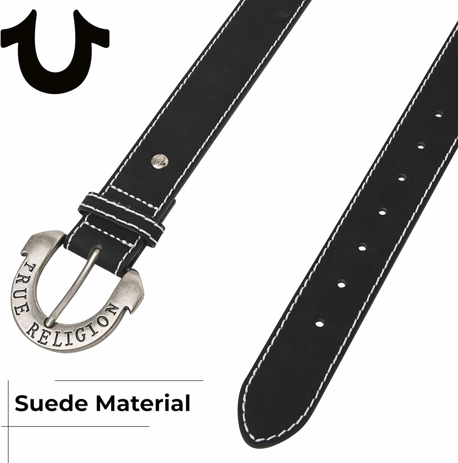 True Religion Belts for Women Womens Belts for Jeans Black Belt Engraved Horseshoe Buckle