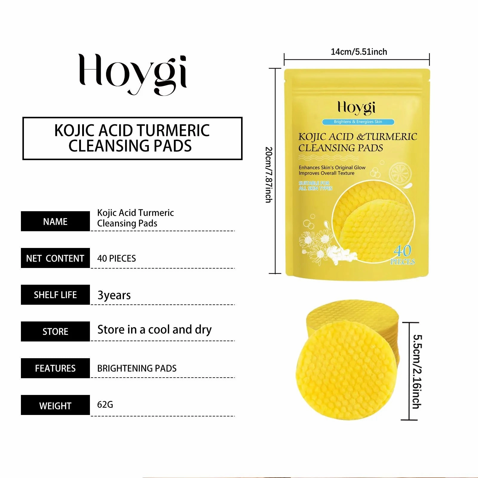 Turmeric Cleansing Pad – HOYGI Exfoliating Face Wipes & Makeup Remover | Brightening & Acne-Friendly Skincare