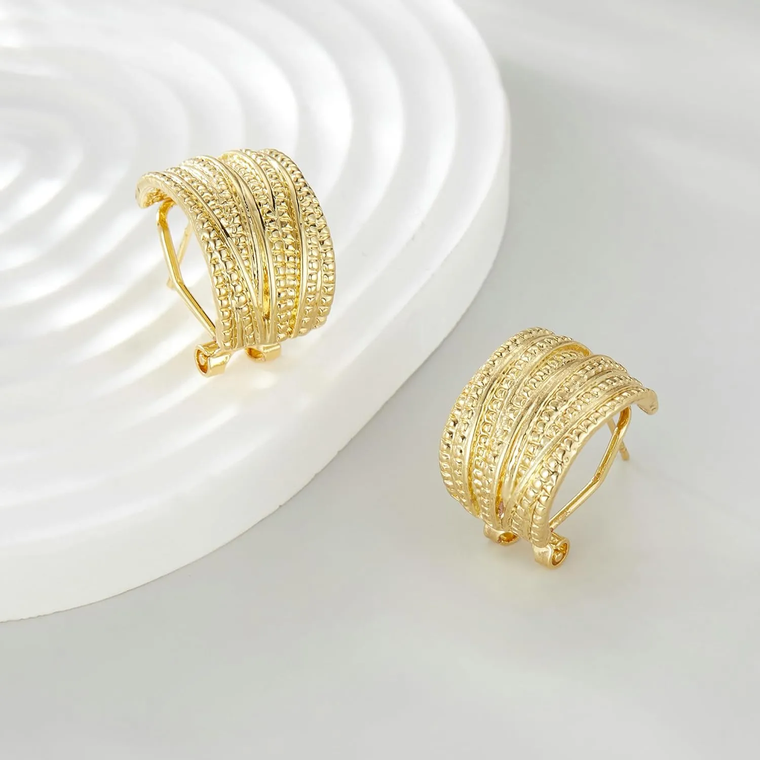 Two Tone Earrings for Women Gold and Silver Crossover Half Hoop Statement Earring Designer Stud Earrings