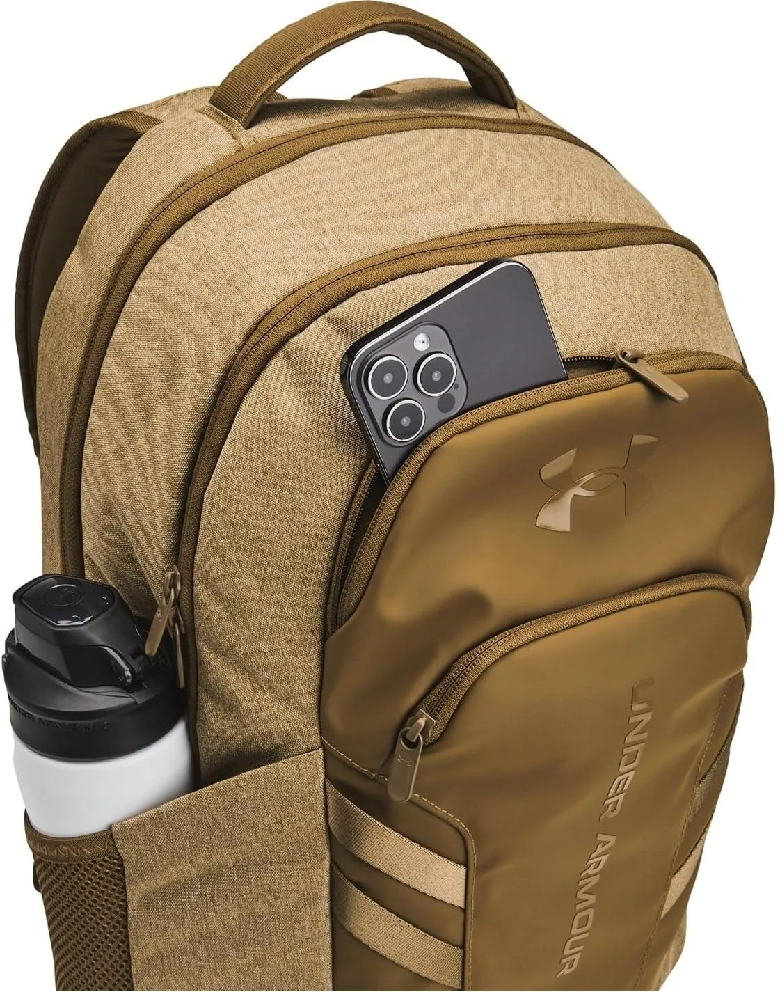 Under Armour Hustle 6.0 Pro Backpack, Coyote Brown Full Heather/Coyote/Metallic Gold, One Size Fits Most