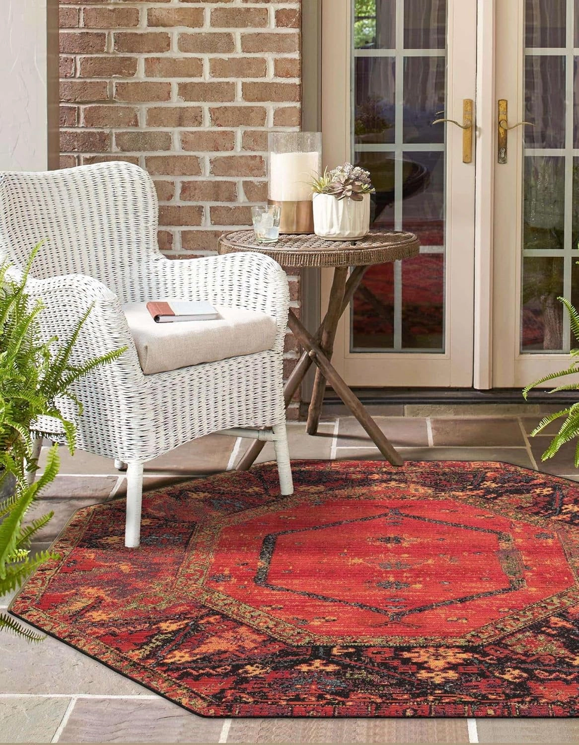 Unique Loom Outdoor Tribal Collection Area Rug - Quepos (5' 3" Octagon Multi/Black)