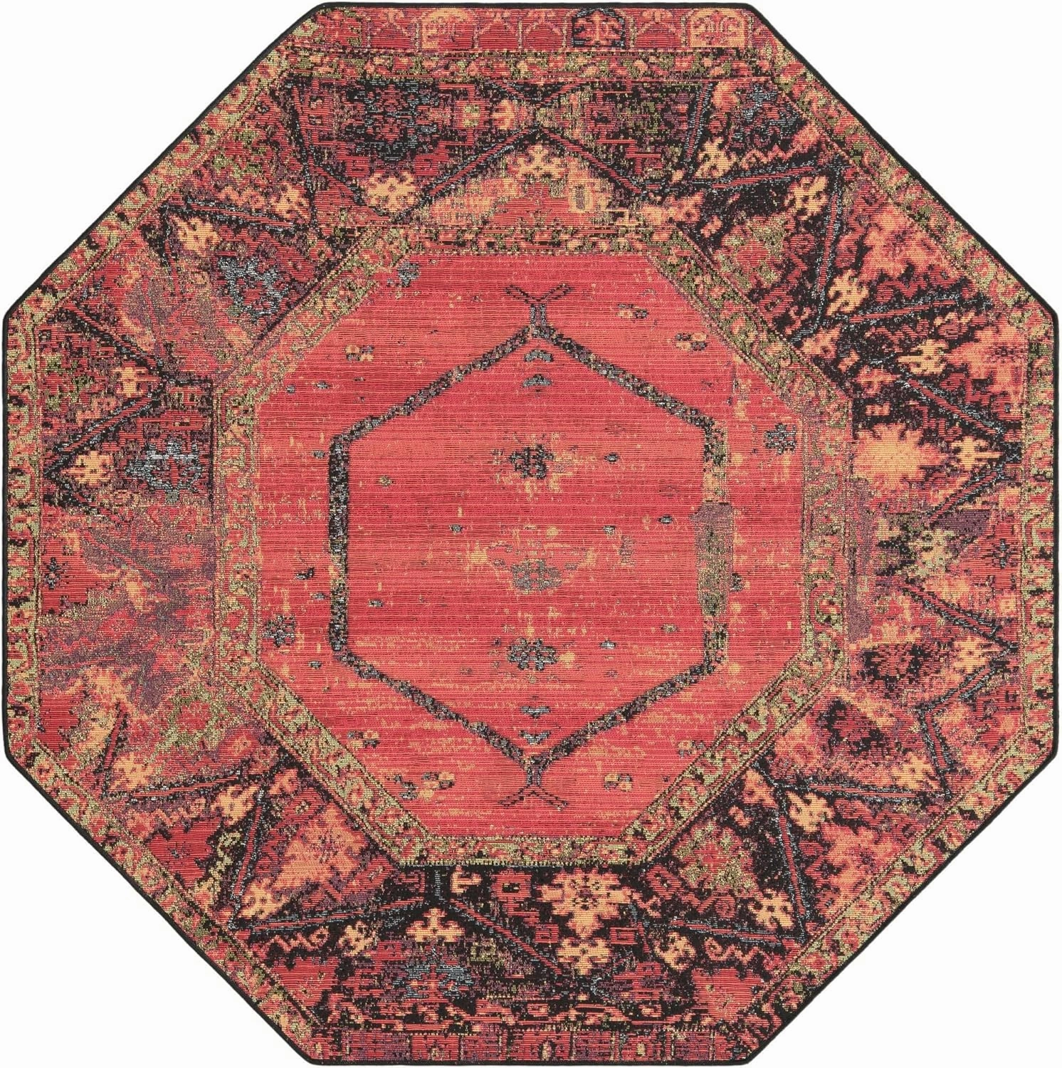 Unique Loom Outdoor Tribal Collection Area Rug - Quepos (5' 3" Octagon Multi/Black)