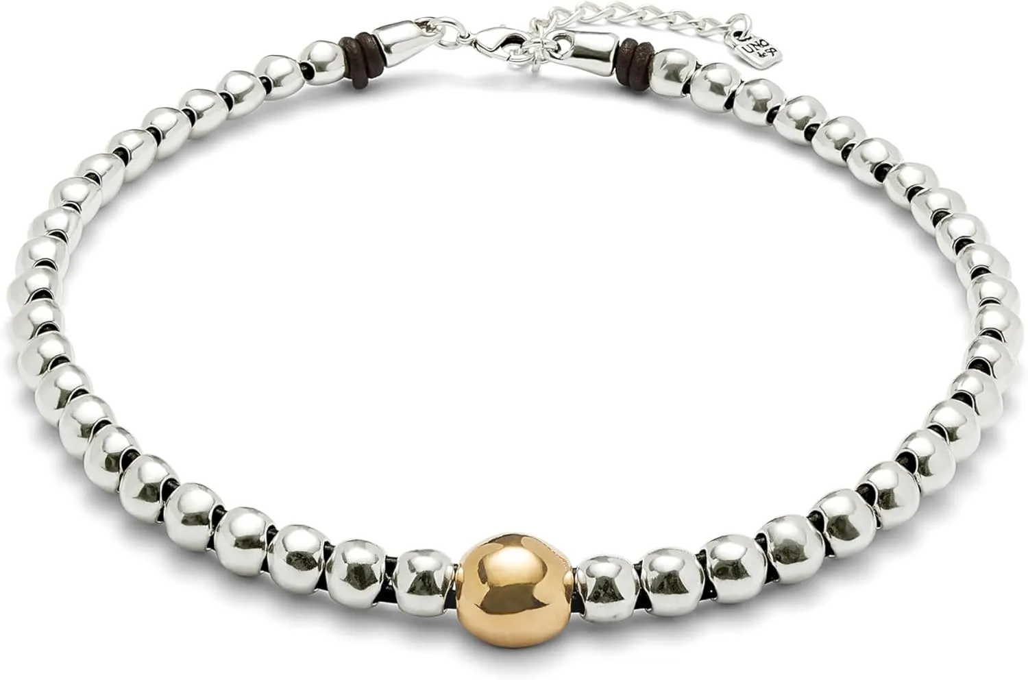 Uno de 50 Sterling Silver-plated & 18K Gold-Plated Beaded Necklace, Graduated Bubble Design, 16" Extends to 18", SER INTREPIDA