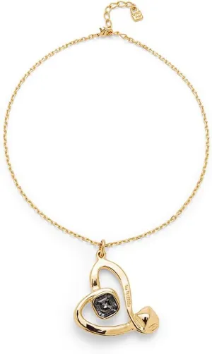 UNOde50 Heart Pendant Necklace, 18K Gold-Plated Chain with Black Crystal, SER EXPRESIVA