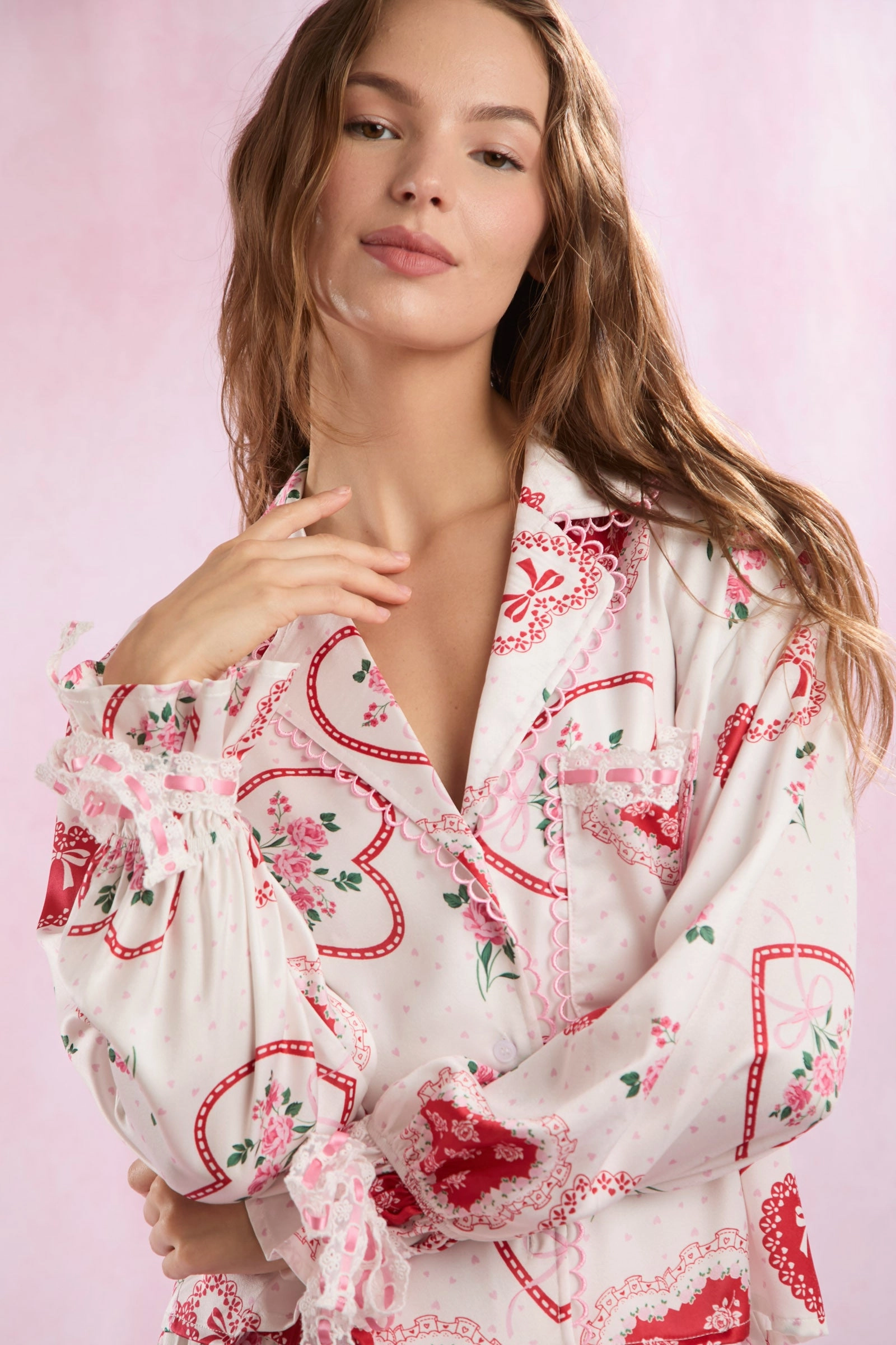 Valentines Heart Lace Satin Pajamas