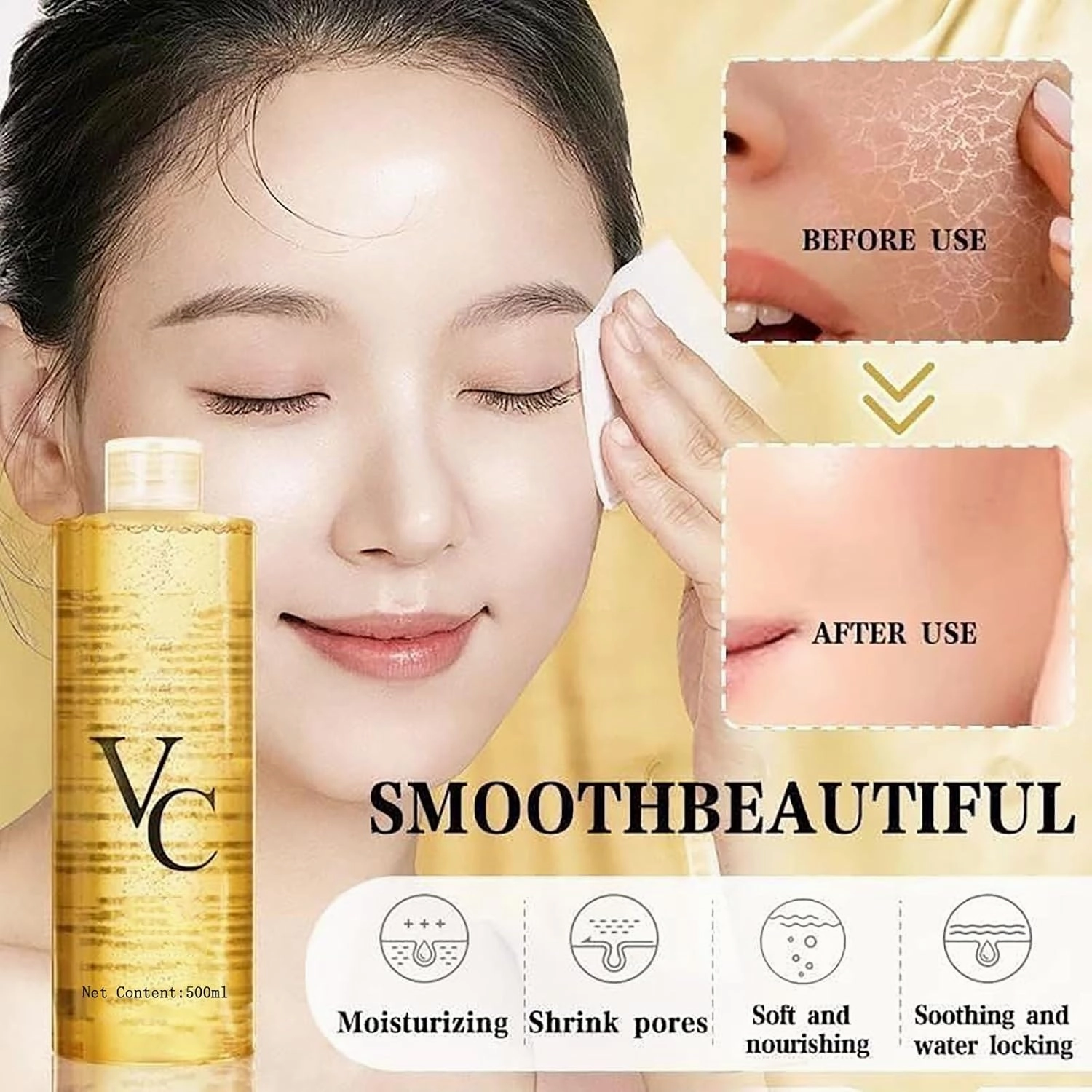 Vc Toner Intensive Brightening, VcToner Moisturizing Vitamin C, Vc Water, Refreshing Texture Easy to Absorb Leaving Skin Hydrated and Shiny, Soothes Dry (1PCS-300ML)