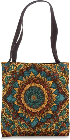 Vibrant Sunflower Mandala Bold Gold Blue Red Design Tote Bag