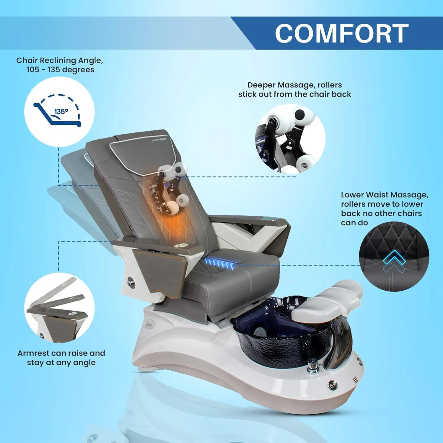 Viggo II FX Shiatsulogic Pedicure Chair Metallic Gold Stylish Pedicure Tub w/Discharge Pump & Pipe-Less Magnetic Jet Pedicure Spa, Black Cover Set