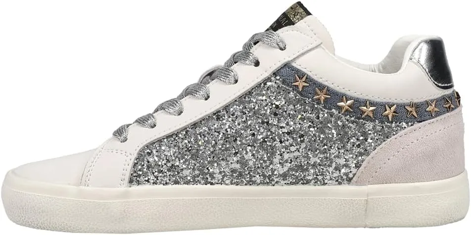 Vintage Havana Womens Bounce Metallic Glitter Lace Up Sneakers Shoes Casual - Pink, Silver, White