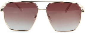 Vintage Geometric Aviator Polarized Sunglasses - Gold Metal Frame and Gradient Red Wine Color Lenses with Premium Travel Case, Square Oversized Shades for Men & Women - UV Protection