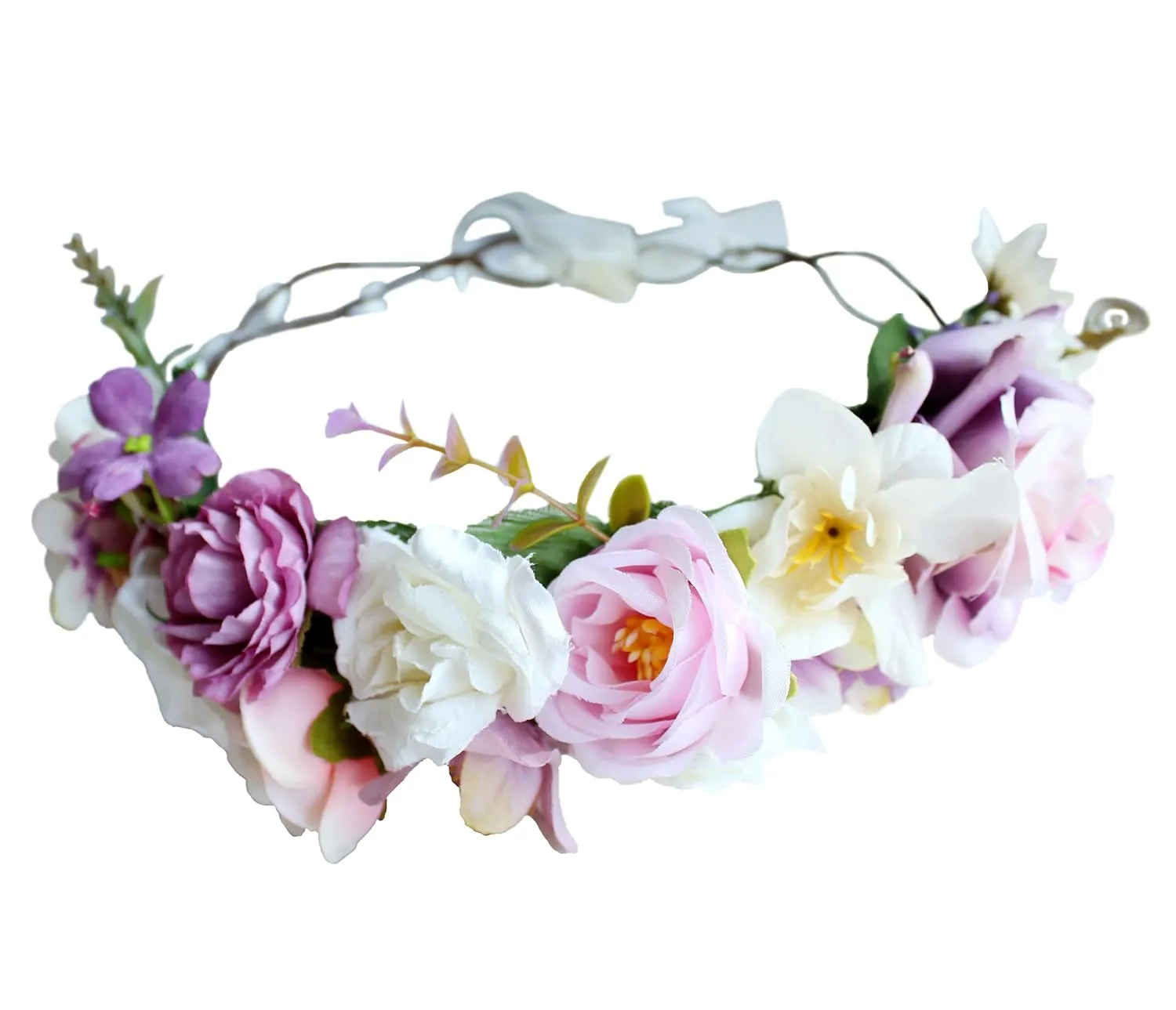 Vivivalue Women Flower Crown Rose Floral Headband Hair Wreath Flower Headpiece Halo Boho with Ribbon Wedding Party Festival Photos