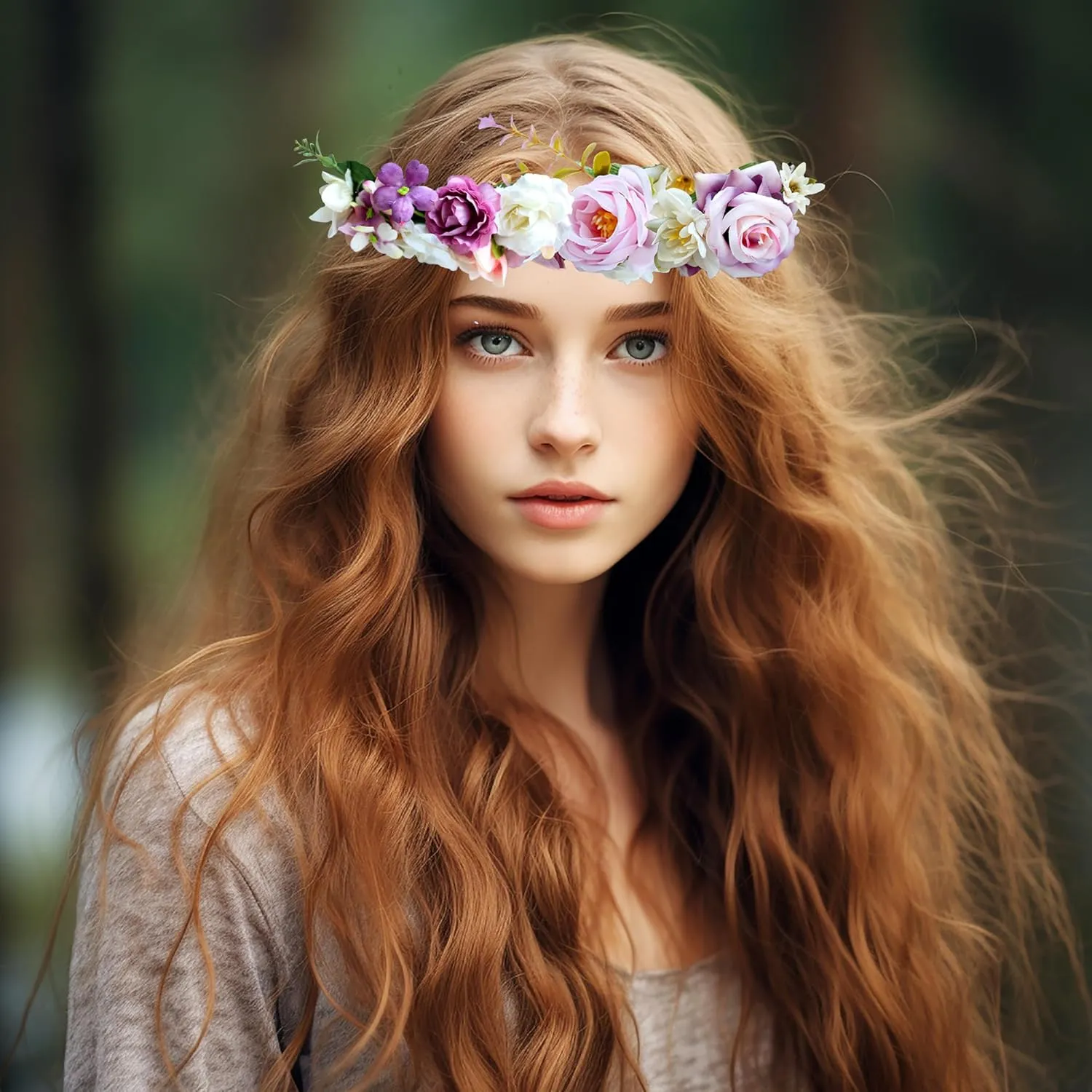 Vivivalue Women Flower Crown Rose Floral Headband Hair Wreath Flower Headpiece Halo Boho with Ribbon Wedding Party Festival Photos