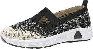 Walking Sneakers for Women Comfortable Breathable Knitted Sneakers Casual Slip on Woven Cut-Out Orthopedic Soft Arch Support Shoes Lightweight Knit Loafer