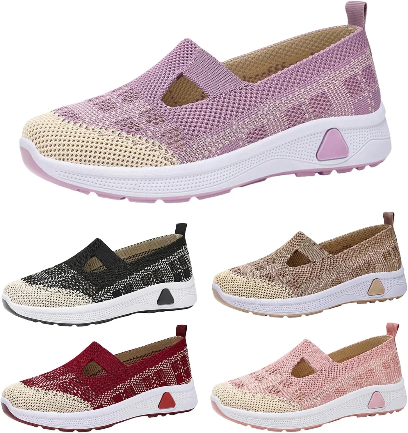 Walking Sneakers for Women Comfortable Breathable Knitted Sneakers Casual Slip on Woven Cut-Out Orthopedic Soft Arch Support Shoes Lightweight Knit Loafer