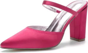 Wedding Pointed Toe Heels Closed Toe Wedding Shoes for Bride High Heels Slip On Bridal Shoes Satin Evening Party Prom Dress Shoes Dark Green(Rose Red,5 UK)