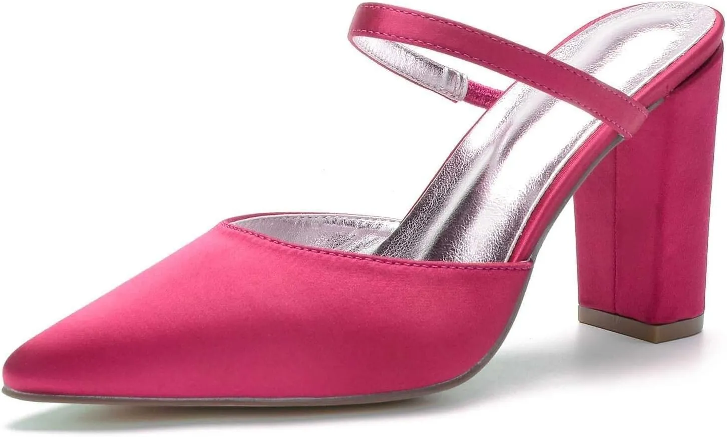 Wedding Pointed Toe Heels Closed Toe Wedding Shoes for Bride High Heels Slip On Bridal Shoes Satin Evening Party Prom Dress Shoes Dark Green(Rose Red,5 UK)