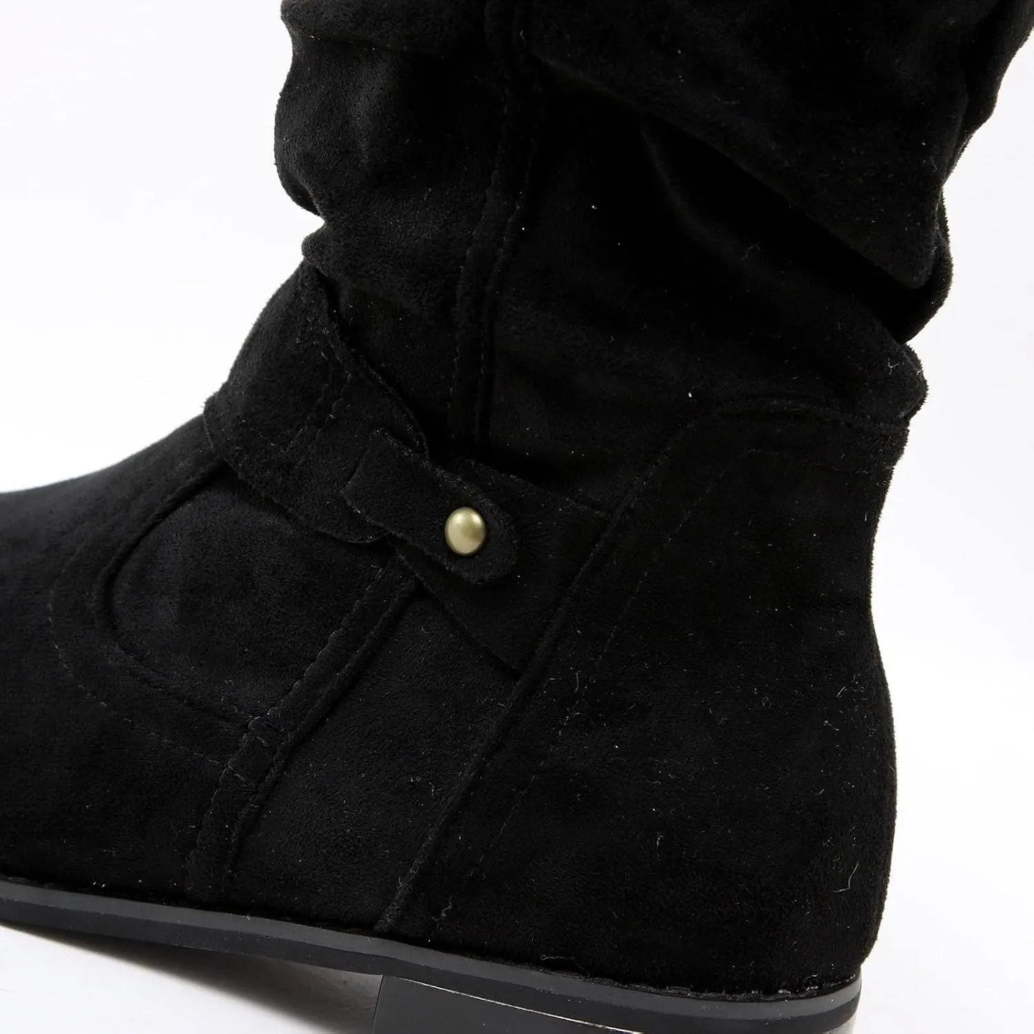 Western Cowboy Booties Side Zipper Wide Calf Ankle Boots Comfy Winter Fall Walking Hiking Travel Shoes with Buckle Strap Classic Pull On Tabs Stylish Suede Party Boots for Women