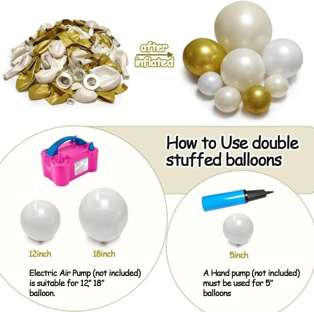 White and Gold Balloon Garland - Double Stuffed Pearl Sand White Gold Balloons Arch Kit 5 12 18 inch for Birthday Graduation Bar Mitzvah Bachelorette Wedding Baby Shower Party Decoration
