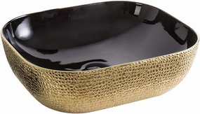 Whitehaus Isabella Plus Collection Rectangular Above Mount Basin with Embossed Exterior, Smooth Interior, Center Drain; No faucet hole; Color: Black/Gold