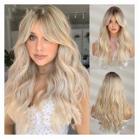 Wig, Wig long hair with highlights black gradient gold temperament small curly hair online popular European and American style wig cover
