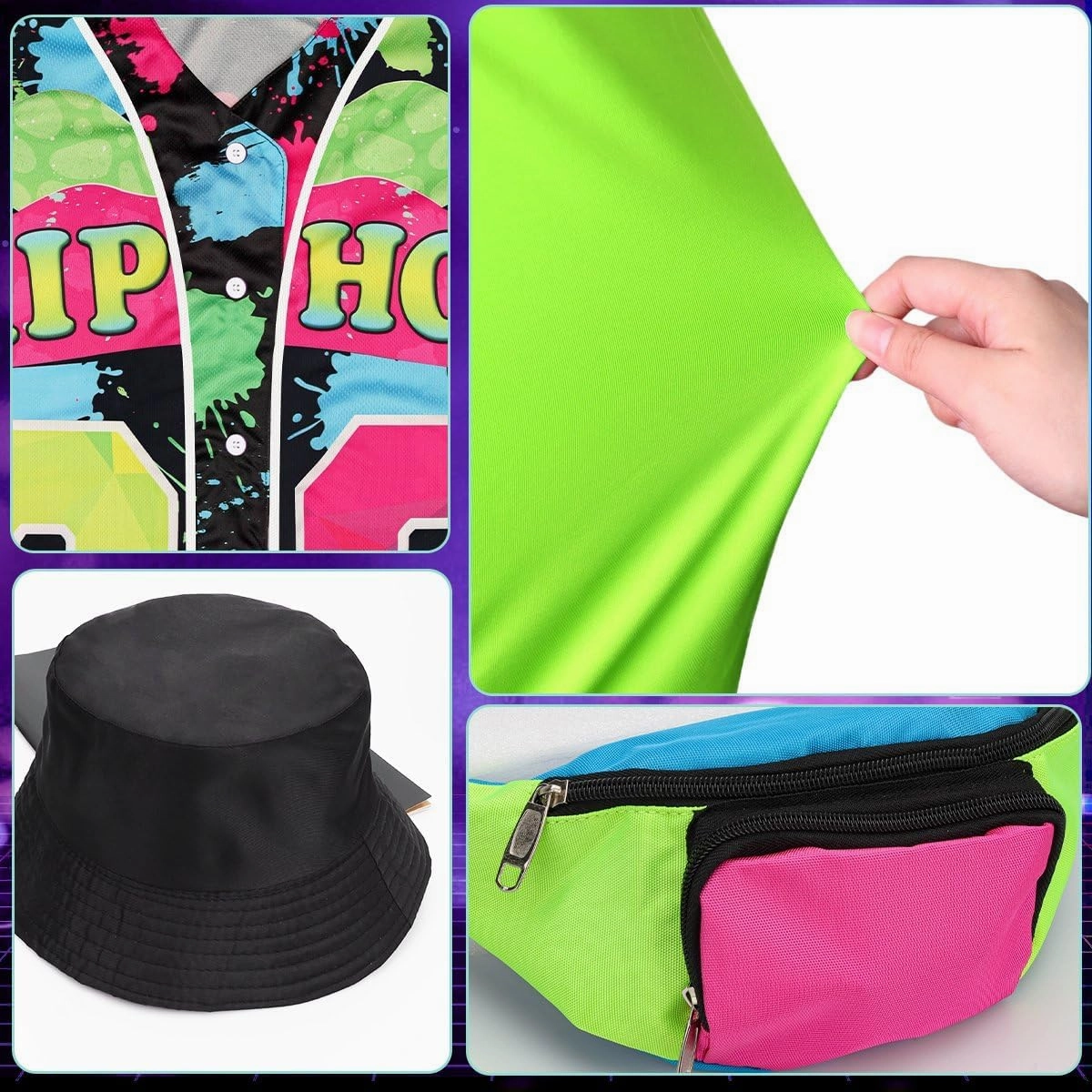 WILDPARTY 80s 90s Outfit for Women Baseball Jersey Shirt Shorts Fanny Pack Retro Party Costume Repper Accessories