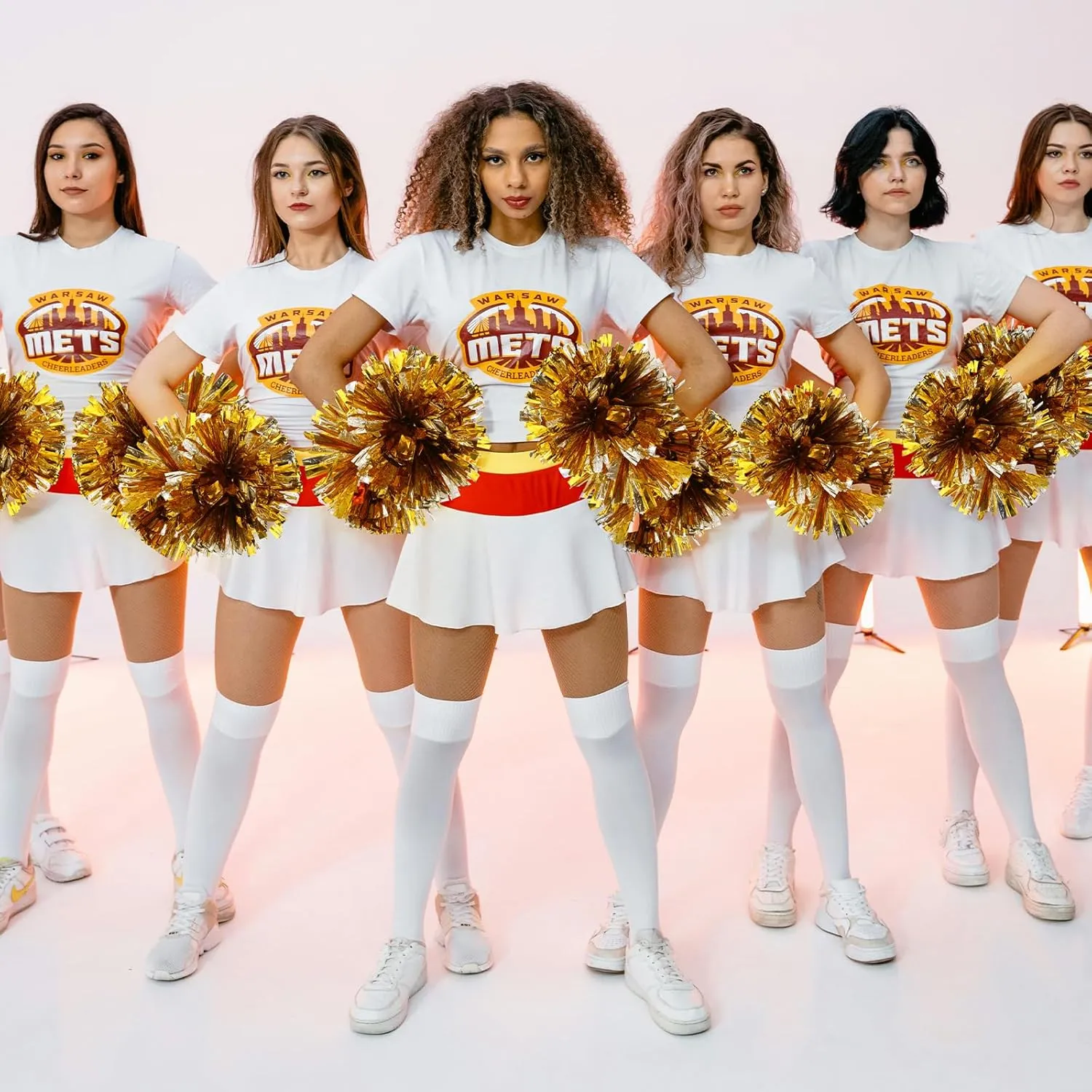 WILLBOND 12 Pack Cheerleading Pom Poms with Baton Handle Plastic Ring Metallic Foil Cheerleader Pompoms for Adult Team Squad Dance Sports Party 2025 Soccer(Gold and Silver,Medium)
