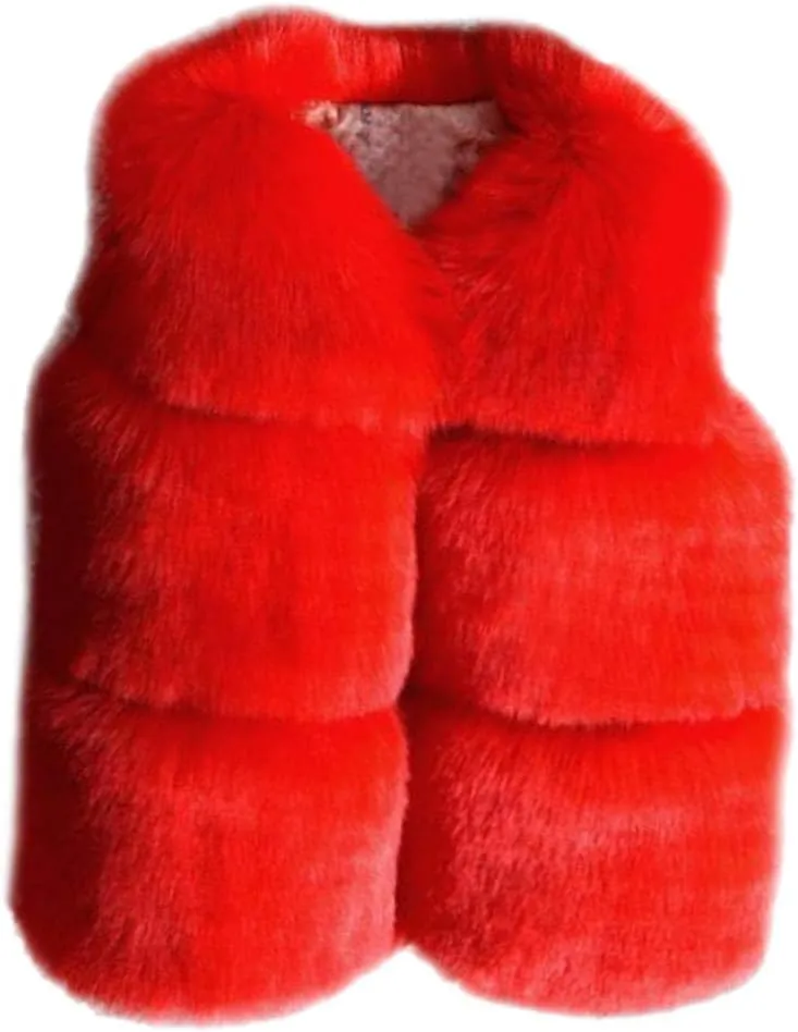 Winter Coats for Toddler Baby Girls Faux Fur Vest Winter Warm Coat Jacket Cute Thick Furry Kids Vest Dress Coat