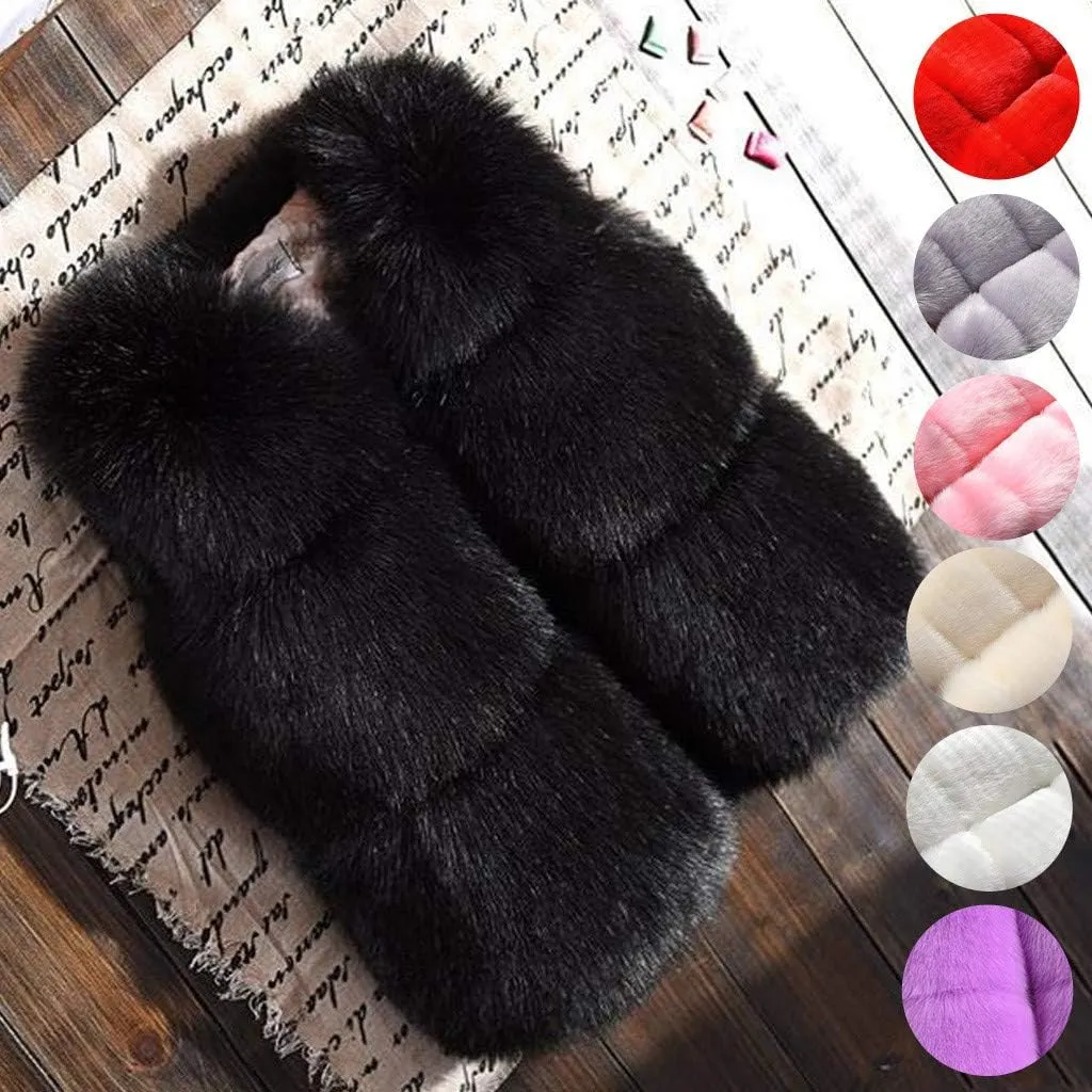 Winter Coats for Toddler Baby Girls Faux Fur Vest Winter Warm Coat Jacket Cute Thick Furry Kids Vest Dress Coat