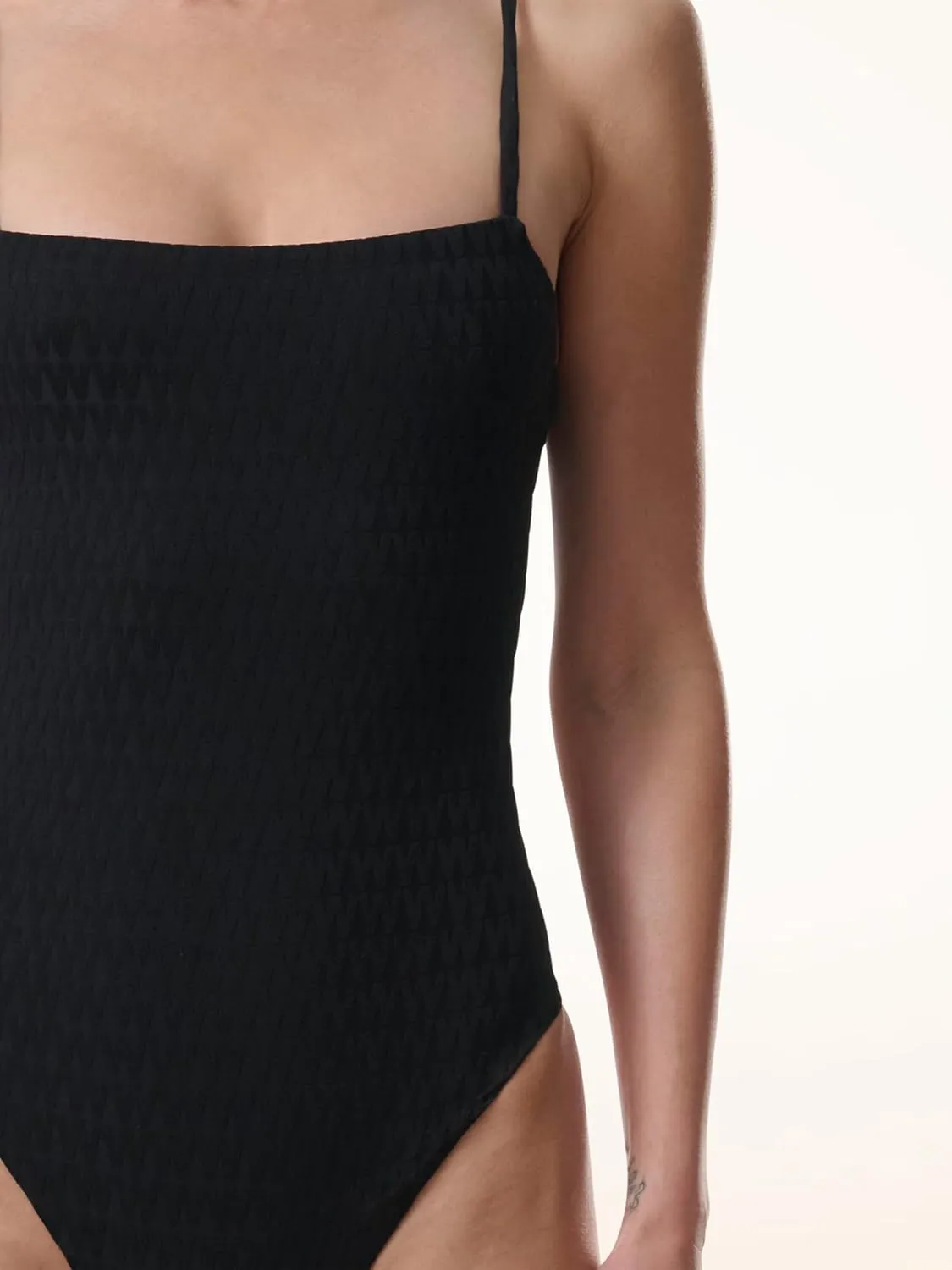Wolford Logo Swim Beach Body for Women W Logo Shape High Cut Leg Openings Criss-Cross Back Gold Signature Beads Swimwear
