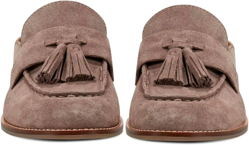 Women Flat Tassel Mules Closed Round Toe Slip On Fringe Loafers Backless 1 Inch Low Chunky Stacked Heeled Sandals Suede Metallic Slip-Ons Clogs Comfy Slide Slippers Daily Casual 4-11 M US