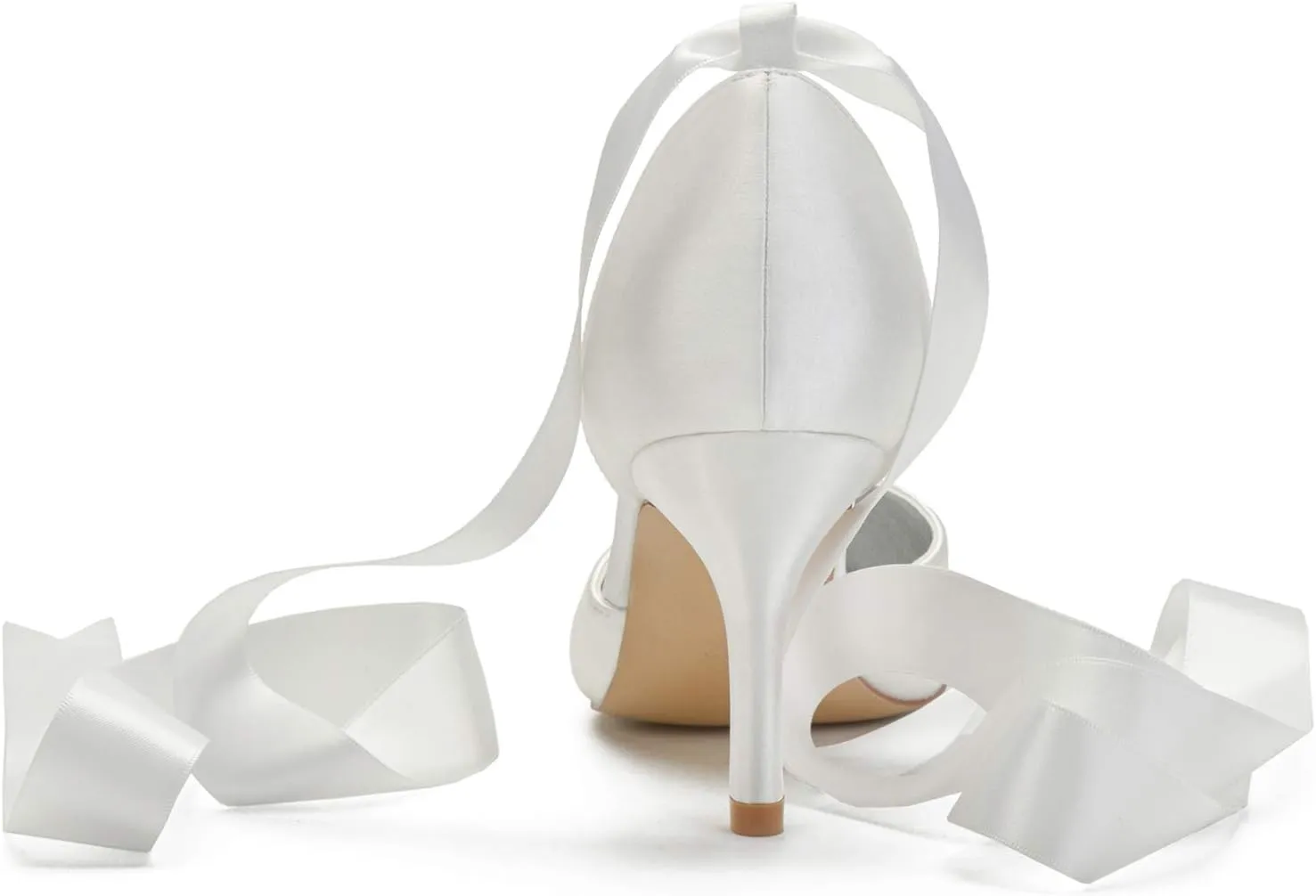 Women Ladies Pointed Toe Satin Stiletto High Heel Ribbons Ankle Strap Wedding Bride Dress Court Shoes Sandals